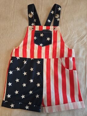 4th Of JULY Baby 12 Months Star-Spangled Flag Print Overalls - Red, White & Blue